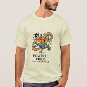 T-Shirt Tasse de Café Arc-en-Ciel Fière Paix Rétro