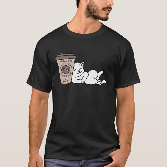 T-shirt Tasse de café Chat Blanc Chat (Devant)