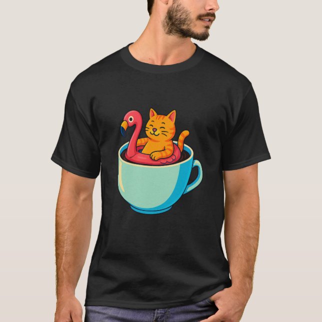 T-shirt Tasse de café Flamingo Floatie Chat Drôle de Kitty (Devant)