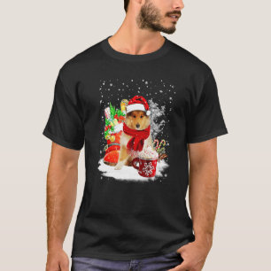 T-shirt Tasse de Noël de chien de Collie Rough Santa hiver