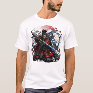 T-shirt Tasse Samouraï et Loup Blanc Fant Fantastique Gu