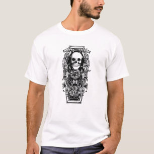 T-shirt Tatouage Art Coffret Crâne Et Fleur Rose Gothique