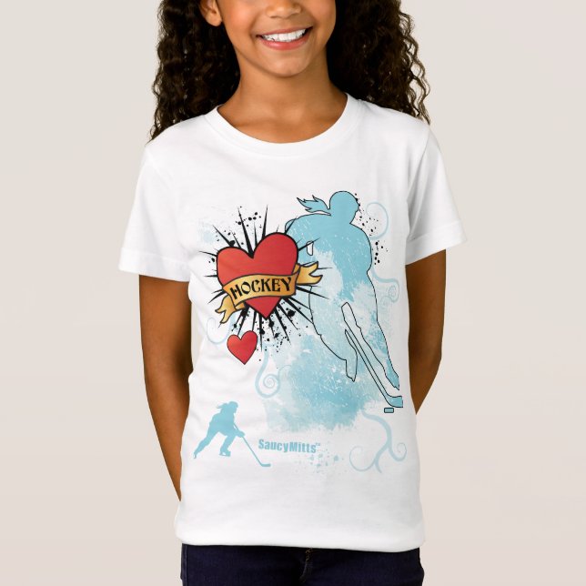 T-Shirt Tatouage cardiaque de hockey pour filles (Devant)