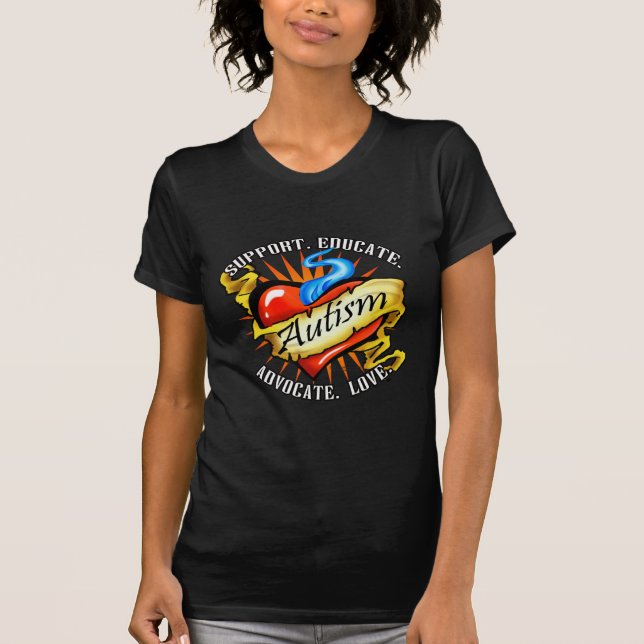 T-shirt Tatouage classique de coeur d'autisme (Devant)