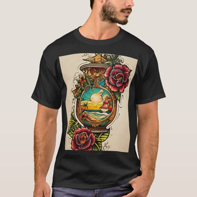T-shirt "Tatouage Cupide Traditionnel avec Coeur, Bow, (Devant)