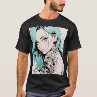 T-shirt Tatouage de cheveux vert Anime Girl