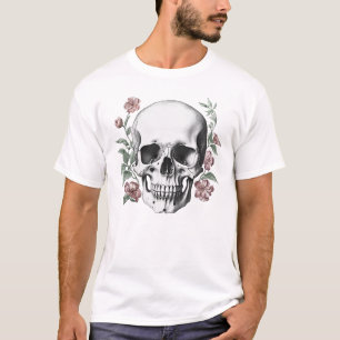 T-shirt Tatouage de crâne dessiné à la main en noir et bla