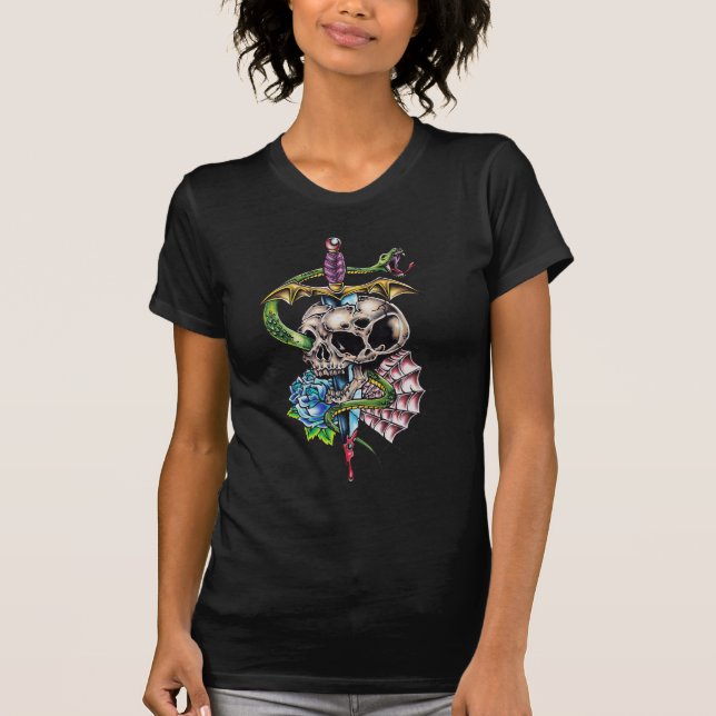 T-shirt Tatouage de crâne et de poignard (Devant)