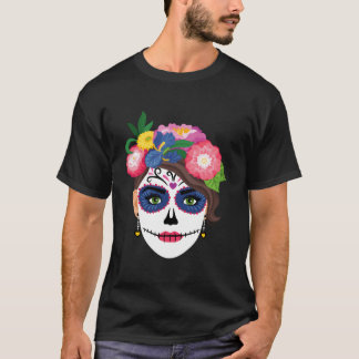 T-shirt Tatouage de crâne sucré floral Dia De Los Muertos