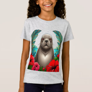 T-Shirt Tatouage de dessin animé d'un phoque moine hawaïen