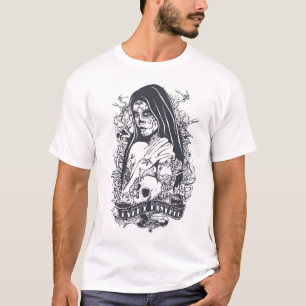 T-shirt Tatouage de femme à la tête de mort sucrée gothiqu