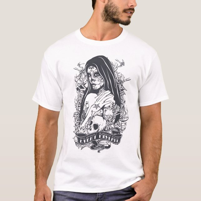 T-shirt Tatouage de femme à la tête de mort sucrée gothiqu (Devant)