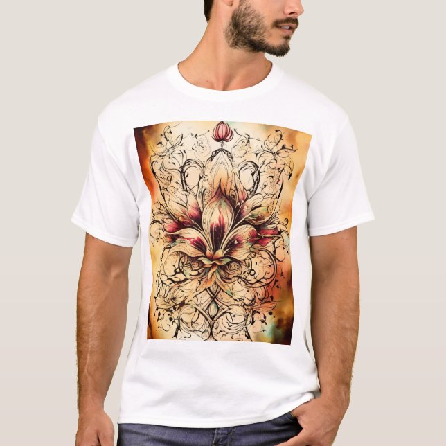 T-shirt Tatouage de fleur de lys en Aquarelle Abstraite (Devant)