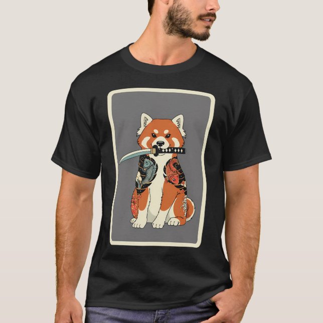 T-shirt Tatouage de Panda Rouge Samouraï (Devant)