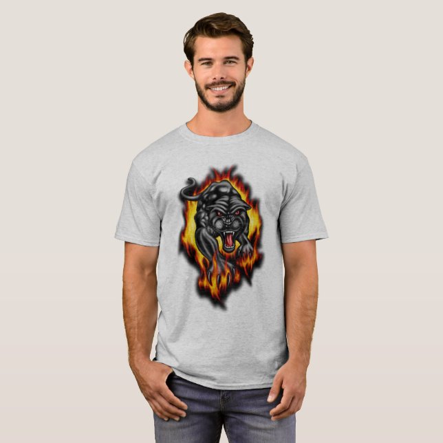 T-shirt Tatouage de panthère animal flammes, (Devant entier)
