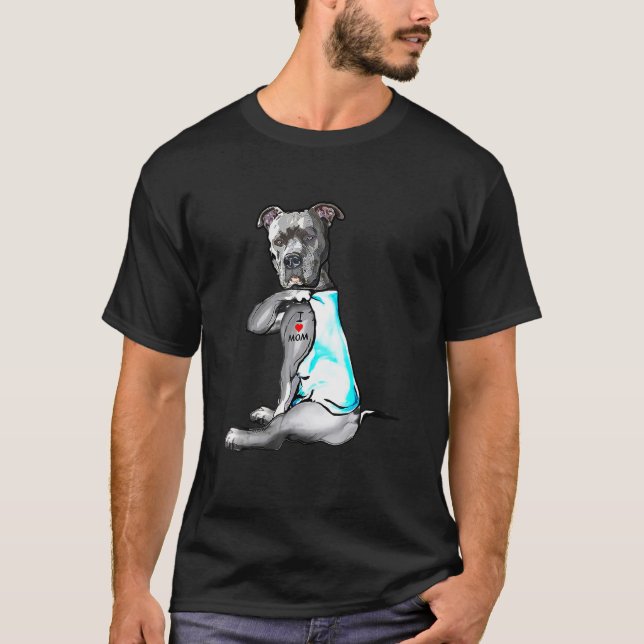 T-shirt Tatouage de pitbull J'aime maman (Devant)