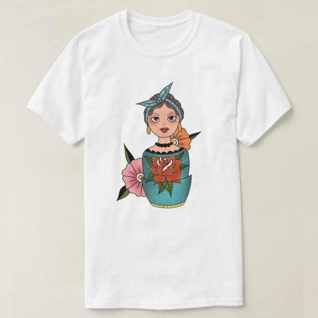 T-shirt Tatouage de poupée de nidification rétro (Design devant)