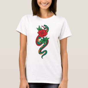 T-shirt Tatouage de serpent enroulé autour d'une rose roug