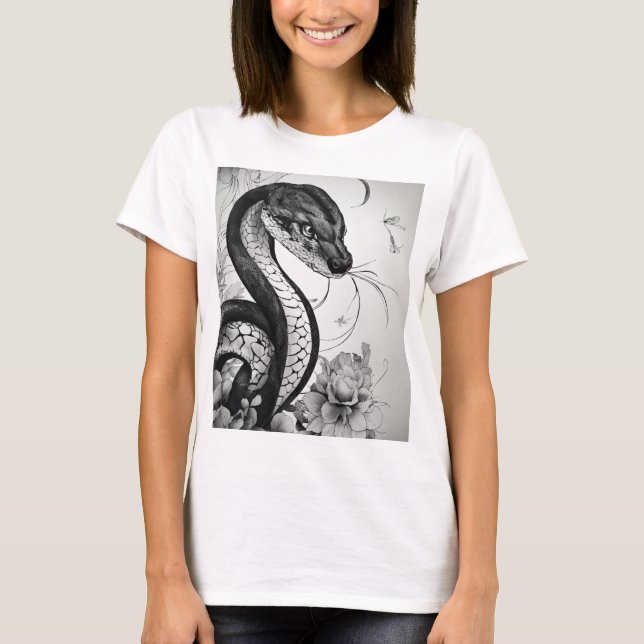 T-shirt Tatouage de serpent noir et blanc élégant et éléga (Devant)