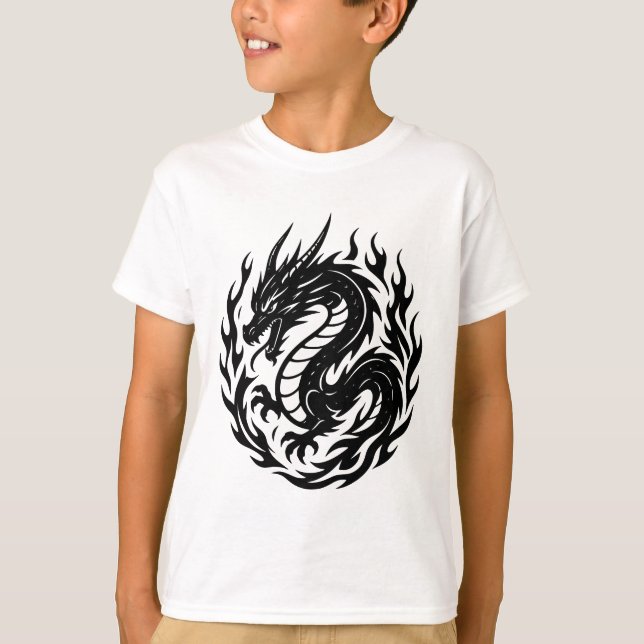 T-shirt Tatouage de style Dragon de Feu Enroulé (Devant)