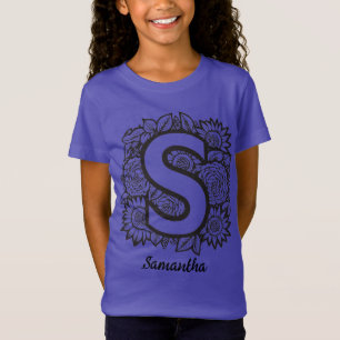 T-Shirt Tatouage Fleur de Pivoine Monogramme S Noir et Bla