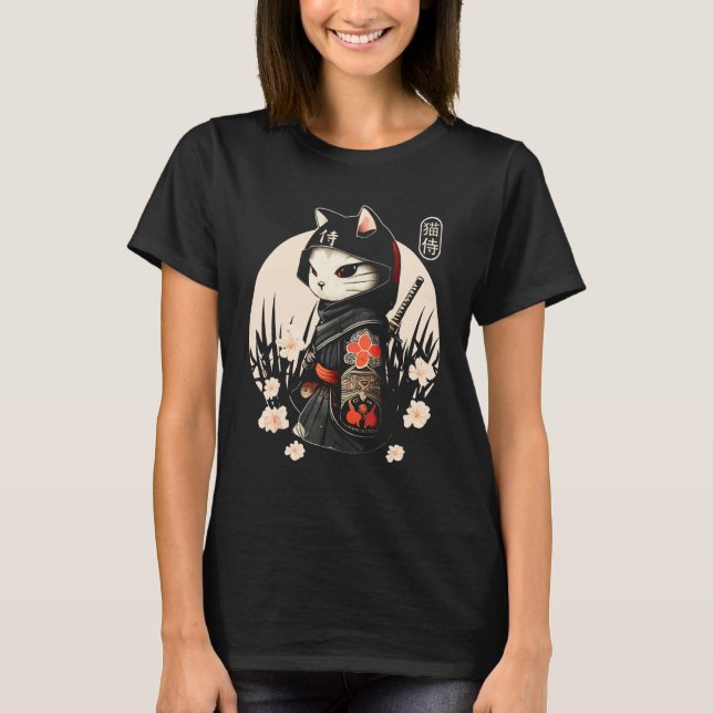 T-shirt Tatouage japonais de chats Samurai, chat Ninja (Devant)