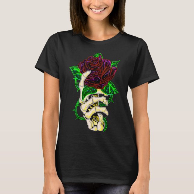 T-shirt Tatouage Rose à main de squelette (Devant)