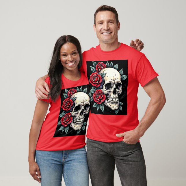 T-shirt Tatouage Rose du crâne (Unisexe)