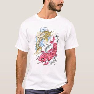 T-shirt Tatouage rouge de Yin Yang d'or de poissons