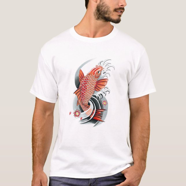 T-shirt Tatouage rouge japonais oriental frais de poissons (Devant)