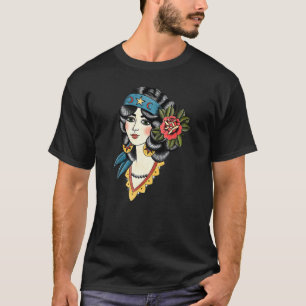 T-shirt Tatouage traditionnel tzigane à la tête d'une dame