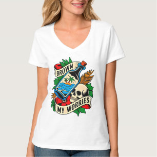 T-shirt Tatouage Tropical Skull & Sunset Idée Cadeau Ori