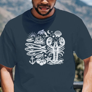 T-shirt Tatouage Vintage Océan Noir et Blanc Nautilus