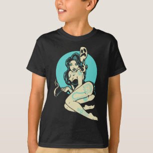 T-shirt Tatoué Goth Pin-up Girl Horror Ghost Moon Rockab