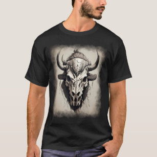 T-shirt Tatto gothique de style boho de la tête de bison
