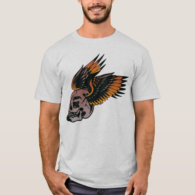 T-shirt Tattoo aile tete de mort ailé embleme motard club  (Devant)