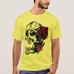 T-shirt tattoo crane rose fleur tete de mort old school ta