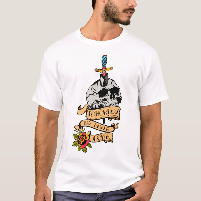 T-shirt Tattoo dague poignard tete de mort crane couteau b (Devant)