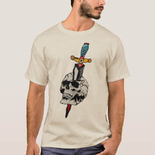 T-shirt tattoo dague tete de mort crane old school couteau