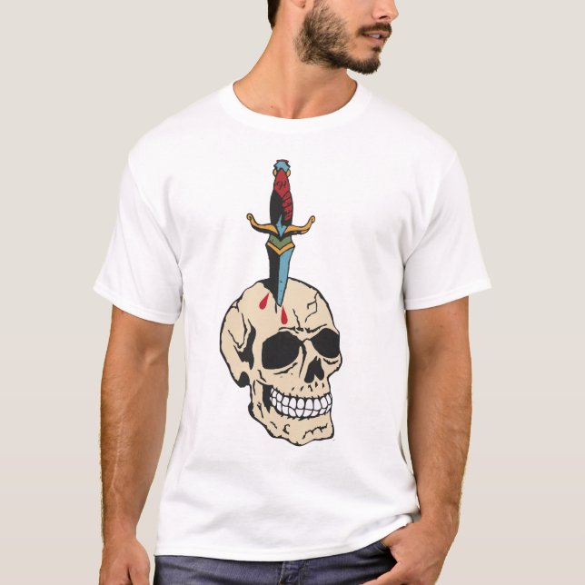 T-shirt tattoo dague tranperce crane tete de mort old scho (Devant)