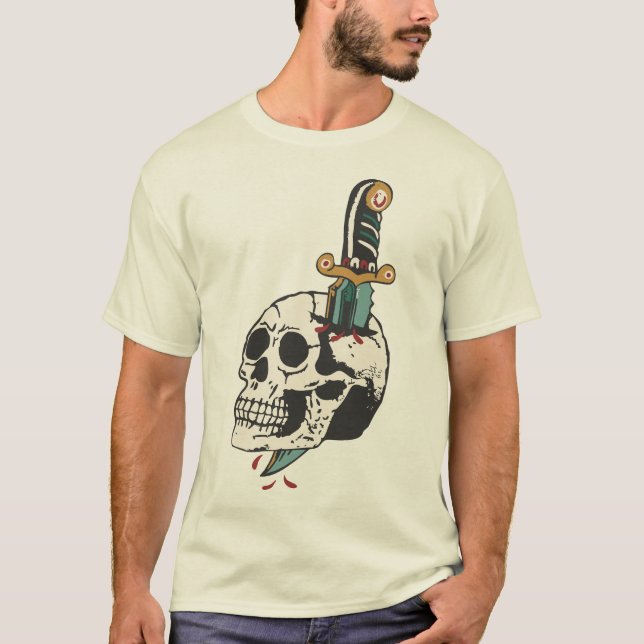 T-shirt tattoo dague transperce crane tete de mort old sch (Devant)