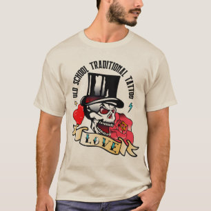 T-shirt tattoo old school crane tete de mort chapeau rose