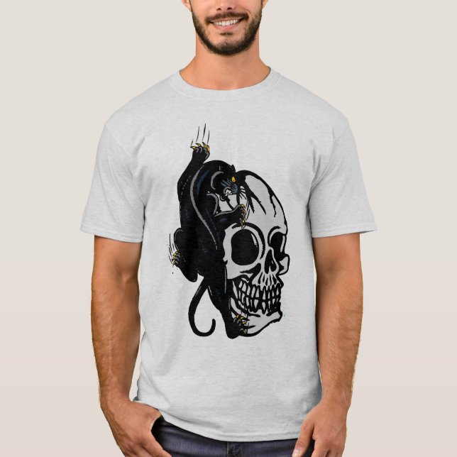 T-shirt tattoo panthere noire crane tete de mort old schoo (Devant)