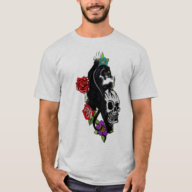 T-shirt tattoo panthere tete de mort crane hipster skull r (Devant)