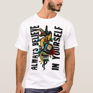 T-shirt tattoo serpent crane tete de mort dague planté