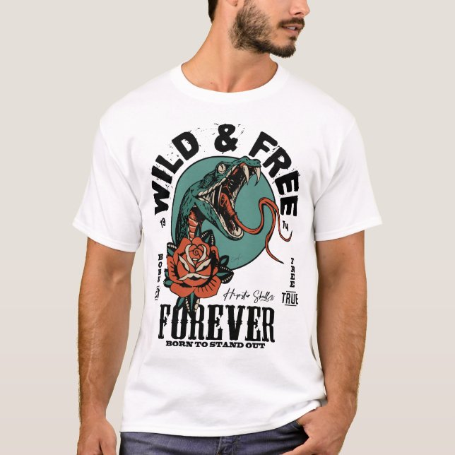 T-shirt Tattoo serpent wild and free forever old school (Devant)