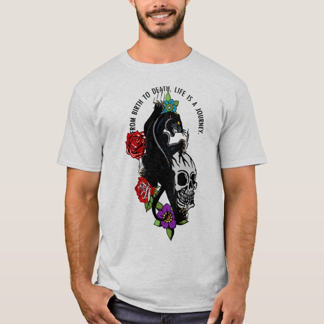 T-shirt tattoo tete de mort panthere crane fleur rose cita (Devant)
