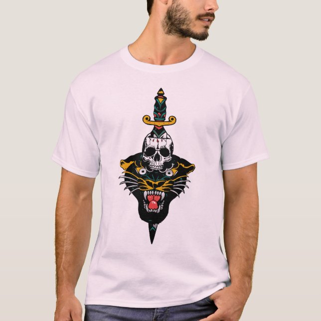 T-shirt tattoo tete de mort panthere crane old school dagu (Devant)