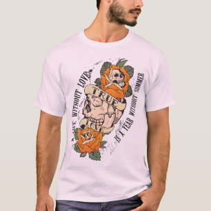 T-shirt tattoo true love tete de mort dans une rose crane