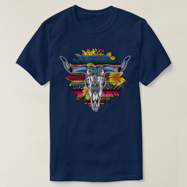 T-shirt Taureau de vache turquoise du Boho occidental  (Design devant)
